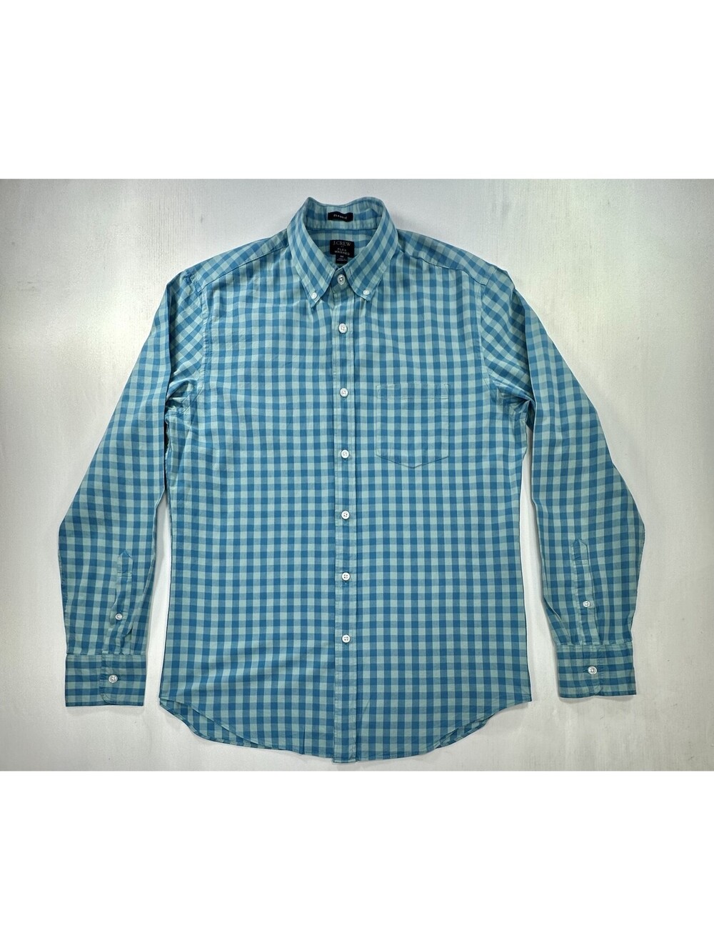 J Crew Classic Flex Washed Check Oxford Button Up Blue Men M